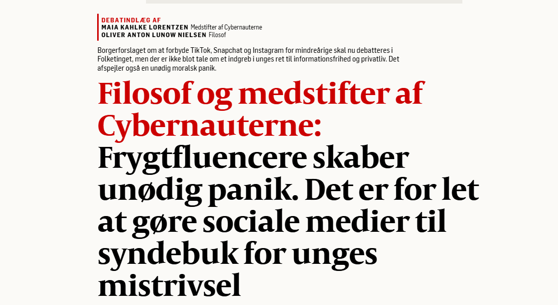 Politiken: Frygtfluencere skaber unødig panik. Det er for let at gøre sociale medier til syndebuk for unges mistrivsel