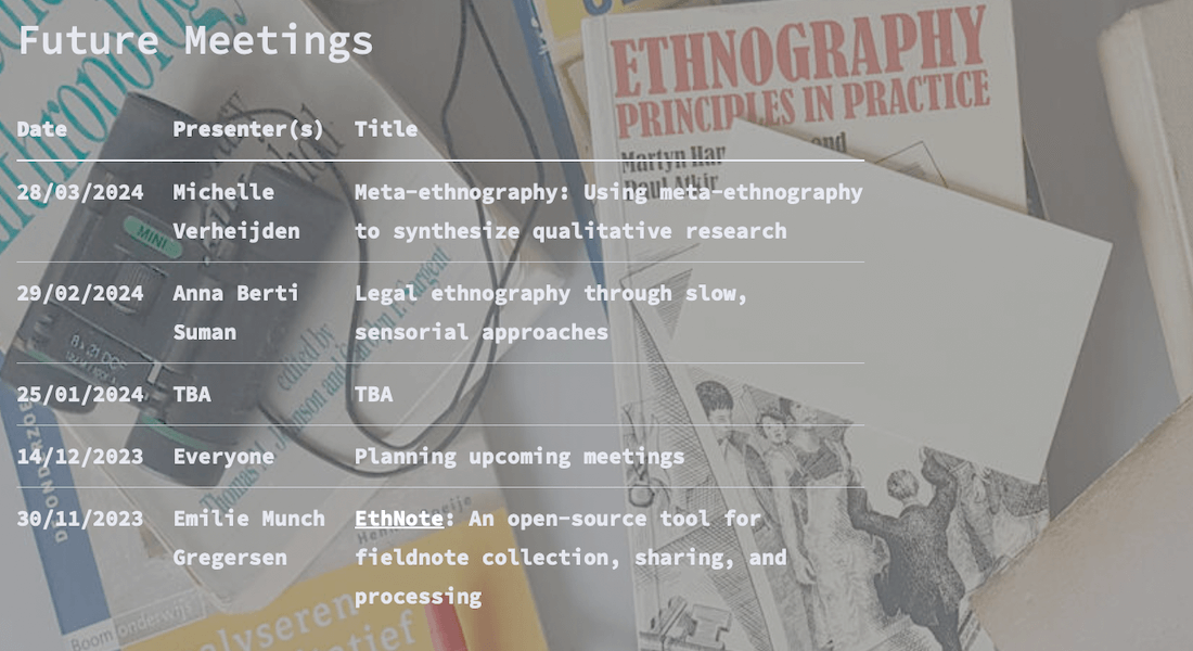 The Maastricht University Ethnography Group's monthly sessions