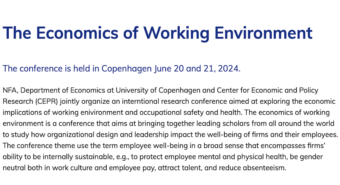 Helene Willadsen will present at 2nd International Conference on the Economics of Working Environment